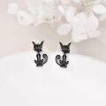 wholesale Black 925 Sterling Silver Cat Animal Stud Earrings Hoop Gift Set for Women-0-3