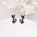 wholesale 925 Sterling Silver Black Cat Ear Stud Earrings Set-0-3