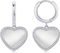 wholesale Sterling Silver Gemstone Heart Huggie Earrings for Women-Mother of Pearl-Apr.