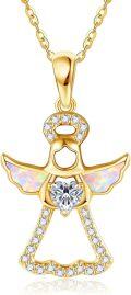 wholesale 14K Gold Angel Heart Opal Pendant Necklace for Women Mom Lovers Gift-0-0