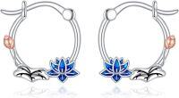 wholesale 925 Sterling Silver Blue Enamel Flower Hoop Earrings for Women-N-Lotus