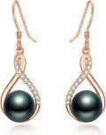wholesale Sterling Silver Black Pearl Dangle Drop Earrings for Women Wedding Birthday Mother s Day Gifts-0-0