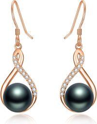 wholesale 925 Sterling Silver Infinity Black Pearl Drop Earrings with Cubic Zirconia for Women Gift-Rose Gold