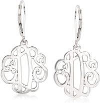 wholesale Sterling Silver Monogram Drop Earrings Custom 3 Letters Dangle for Women-White Sterling Silver