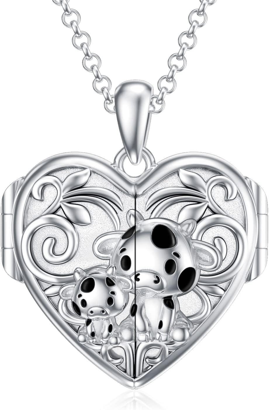 Sterling Silver Abalone Shell Daughter Locket Necklace Gift from Mom Dad-09-Cow Locket+ Photo+Text-09-Cow Locket+ Photo-09-Cow Locket