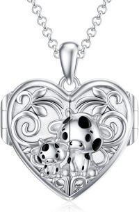 wholesale 925 Sterling Silver Heart Locket Necklace Wholesale Father Daughter Walk Together Photo Frame-09-Cow Locket+ Photo+Text-09-Cow Locket+ Photo-09-Cow Locket