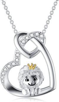 wholesale 925 Sterling Silver Heart-Shaped Lion Pendant Necklace for Women Mothers' Day Gift-04-Lion