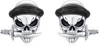 wholesale 925 Sterling Silver Red Stone Pirate Skull Stud Earrings for Men & Women-Black