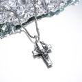 wholesale 925 Sterling Silver &  Antlered Deer Head Cross Pendant Necklace-0-5