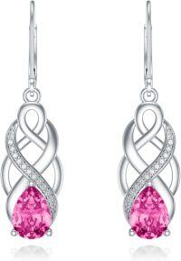 wholesale 925 Sterling Silver 12 Months Birthstone Celtic Knot Drop Leverback Earrings-Pink Crystal