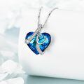 wholesale 925 Sterling Silver Blue Heart Pendant Necklace With Crystal Accents-0-1