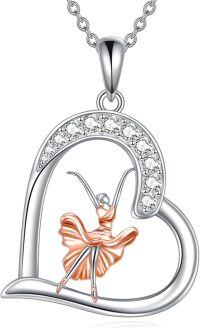wholesale 925 Sterling Silver Ballerina in Heart Pendant Necklace for Women-Dancer Necklace