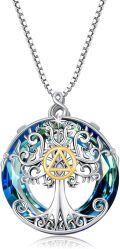 wholesale Sterling Silver Blue Crystal Celtic Tree of Life Pendant Necklace-0-12