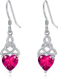 wholesale 925 Sterling Silver Heart Birthstone Celtic Knot Dangle Leverback Earrings-07-July