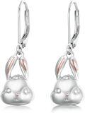 wholesale 925 Sterling Silver Rabbit Shape Hypoallergenic Leverback Dangle Earrings-0-0