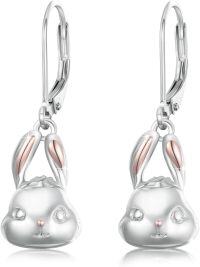 wholesale 925 Sterling Silver Rabbit Shape Hypoallergenic Leverback Dangle Earrings-07-Rabbit