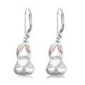 wholesale 925 Sterling Silver Cute Rabbit Head Drop Earrings Platinum Plated Rose Gold Accents-0-0