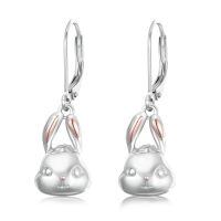 wholesale 925 Sterling Silver Cute Rabbit Head Drop Earrings Platinum Plated Rose Gold Accents-07-Rabbit