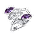 wholesale 925 Sterling Silver Leaf Ring with Birthstone Adjustable Wrap Promise Engagement Wedding Rings for Women-0-61