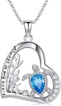wholesale 925 Sterling Silver Heart-Shaped Sea Turtle & Coral Charm Necklace - Ocean Life Jewelry for Women-Sea Turtle