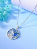 wholesale 925 Sterling Silver Cat and Blue Sapphire Tree of Life Pendant Necklace for Women-0-2