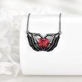 wholesale Black  Heart-Shaped CZ Skeleton Hands with Red Stone Pendant Necklace-0-2