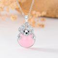 wholesale 925 Sterling Silver Pink Enamel Round Pendant with Yorkshire Terrier Charm for Women's Necklaces Gifts-0-1