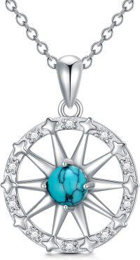 wholesale 925 Sterling Silver with Turquoise and Cubic Zirconia Starfish Design Pendant Necklace for Women-01