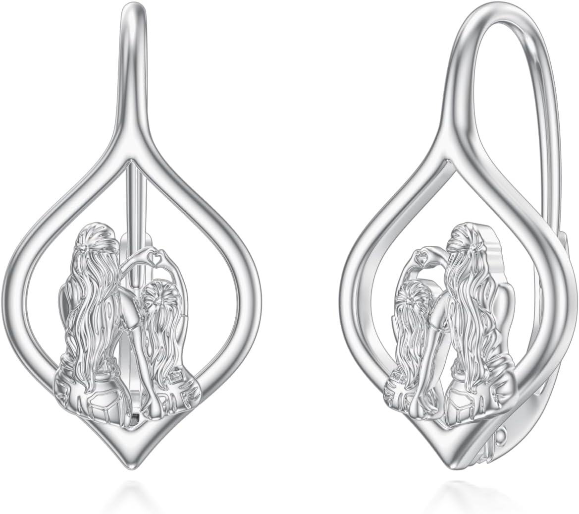 Sterling Silver Sister Earrings Mother Daughter Leverback Jewelry-0-0