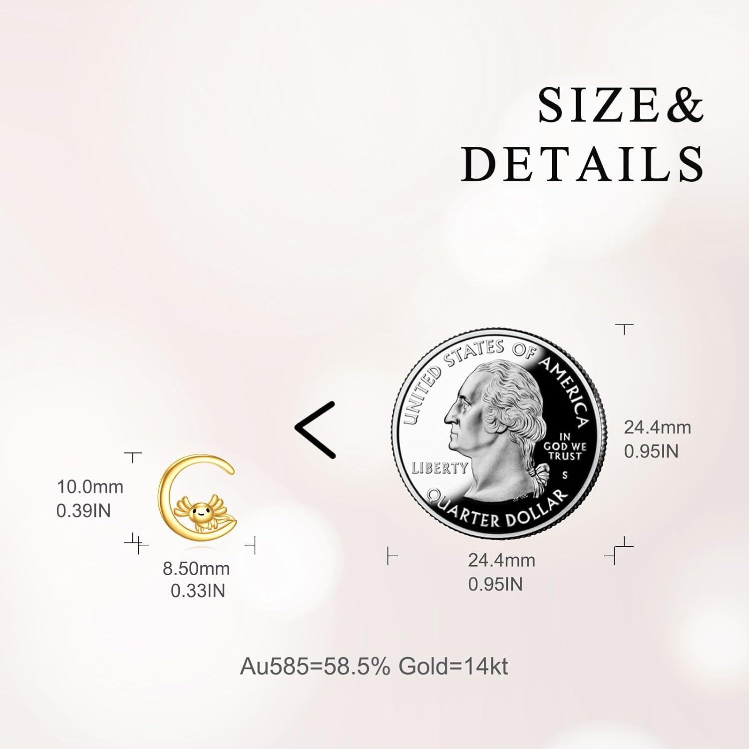 wholesale Gold 14K Moon Stud Earrings with Axolotl Design - Cute Animal Jewelry for Women-0-5