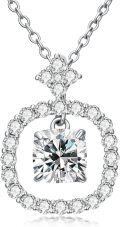 wholesale White Gold Plated Silver & Moissanite Geometric Cushion Cut Solitaire Necklace 1.0ct w/GRA Card-0-0