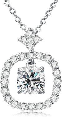 wholesale White Gold Plated Silver & Moissanite Geometric Cushion Cut Solitaire Necklace 1.0ct w/GRA Card-H-Cushion cut