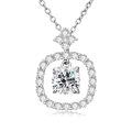 wholesale White Gold Plated Silver & Moissanite Geometric Cushion Cut Solitaire Necklace 1.0ct w/GRA Card-0-0