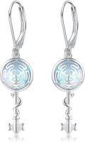 wholesale 925 Sterling Silver Key Shaped Drop Earrings with Blue Opal Stone - Wiccan Goddess  for Women-0-0
