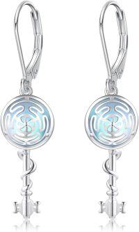 wholesale 925 Sterling Silver Key Shaped Drop Earrings with Blue Opal Stone - Wiccan Goddess  for Women-hecate 2