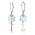 wholesale 925 Sterling Silver Key Shaped Drop Earrings with Blue Opal Stone - Wiccan Goddess  for Women-0-0