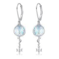wholesale 925 Sterling Silver Key Shaped Drop Earrings with Blue Opal Stone - Wiccan Goddess  for Women-hecate 2