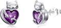 wholesale 925 Sterling Silver Amethyst Cat Stud Earrings - February Birthstone, 10-13mm, Cute & Elegant Gift for Cat Lovers-0-0