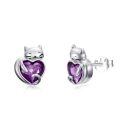 wholesale 925 Sterling Silver Cat Earring With Purple Heart Charm-0-0