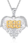wholesale 925 Sterling Silver Angel Number 888 Heart Wings Pendant with Gold Plating and Cubic Zirconia on an Adjustable Length Chain (16-24 inches)-0-0