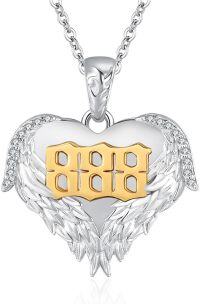 wholesale 925 Sterling Silver Angel Number 888 Heart Wings Pendant with Gold Plating and Cubic Zirconia on an Adjustable Length Chain (16-24 inches)-888