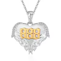 wholesale 925 Sterling Silver Angel Number 888 Heart Wings Pendant with Gold Plating and Cubic Zirconia on an Adjustable Length Chain (16-24 inches)-888