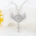 wholesale 925 Sterling Silver Viking Valknut Key Pendant Necklace with Wings and Runes for Men-0-4