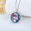 wholesale 925 Sterling Silver Mushroom Pendant Necklace with Blue Crystal Stone and Red Enamel Accents-0-3