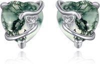 wholesale 925 Sterling Silver Green Cats Eye Agate Heart Stud Earrings - Celtic Irish Style  for Her-Green Agate