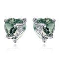 wholesale 925 Sterling Silver Green Cats Eye Agate Heart Stud Earrings - Celtic Irish Style  for Her-0-0