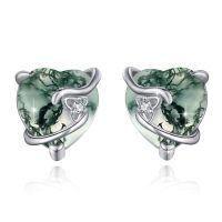 wholesale 925 Sterling Silver Green Cats Eye Agate Heart Stud Earrings - Celtic Irish Style  for Her-Green Agate