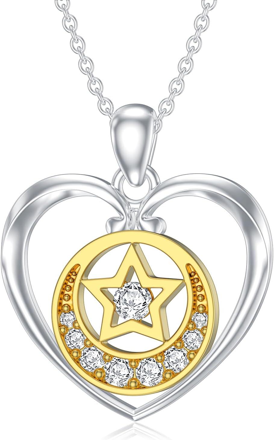 wholesale 925 Sterling Silver Star and Cubic Zirconia Pendant Necklaces for Women-0-0
