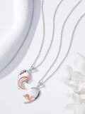 wholesale 925 Sterling Silver Fox Mother & Daughter Heart Pendant Necklaces Set-0-4