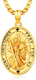 wholesale 925 Sterling Silver Plated Gold  Saint Christopher Pray For Us Oval Medal Pendant Necklace -0-0